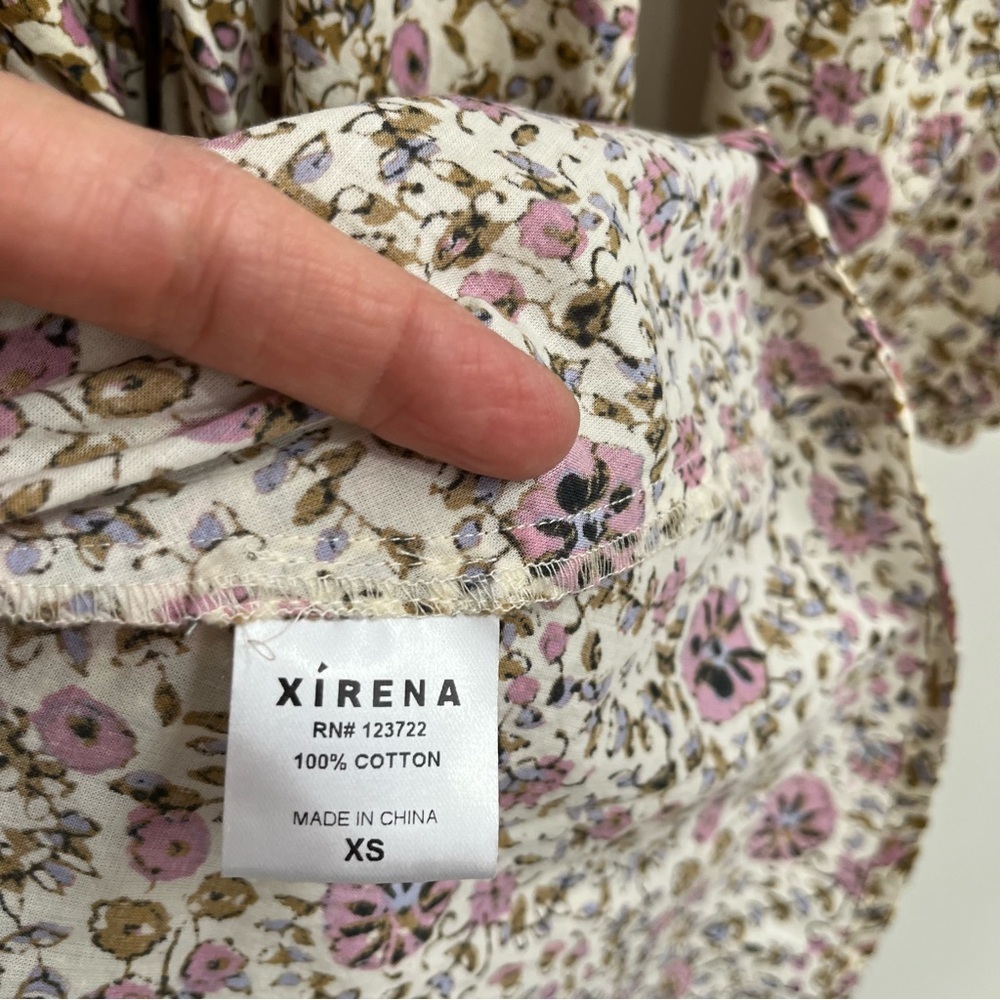 XIRENA isley dress in ivy vines cream pastel pink floral long sleeve ruffles XS - Picture 15 of 16